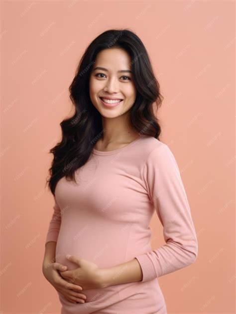 Premium Ai Image Portrait Of A Happy Pregnant Woman Touching Her Belly