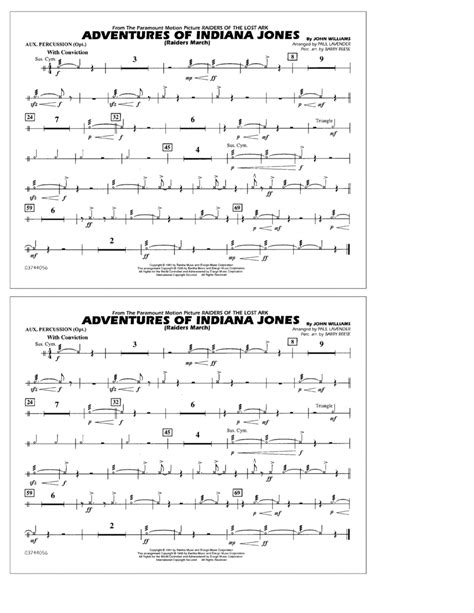 Adventures Of Indiana Jones Raiders March Arr Paul Lavender Aux