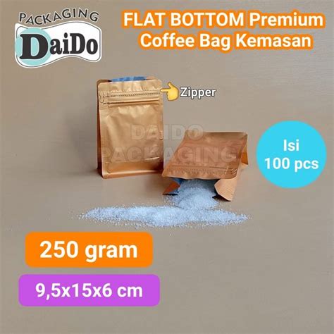 Jual Flat Bottom Gold Gram Premium Coffee Bag Kemasan Kopi Pouch