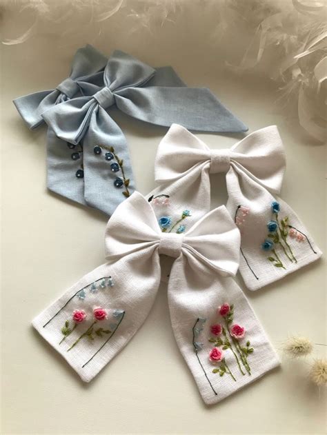 Embroidered Bows Floral Bow Custom Bow Baby Bow Bow Headband Etsy In