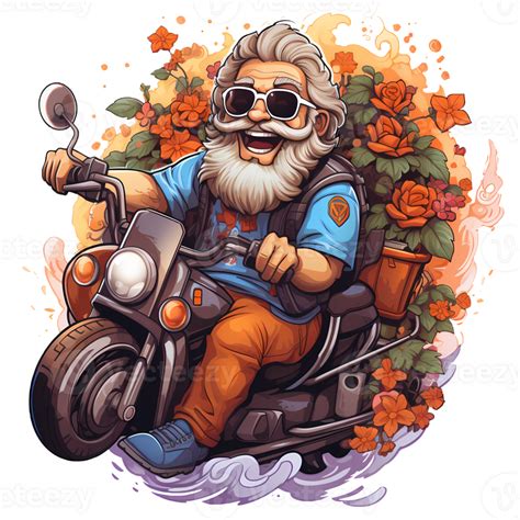 Cute Grandpa Riding Motorcycle Clipart Ai Generative 27235665 Png