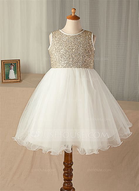 A Lineprincess Knee Length Flower Girl Dress Tullesequined