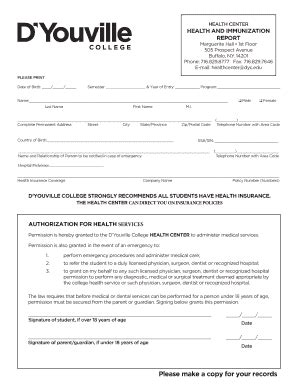 DYouville College Health And Immunization Report DSA Fill And Sign