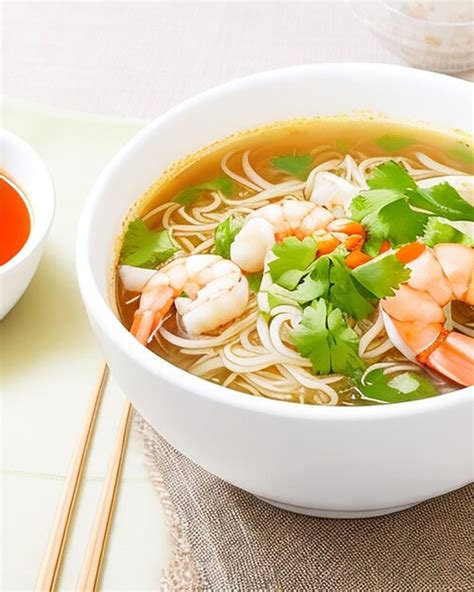 Premium AI Image Delicious Hot Sriracha Shrimp Noodle Soup
