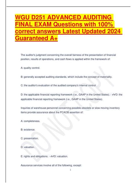 WGU D251 ADVANCED AUDITING FINAL EXAM Questions With 100 Correct