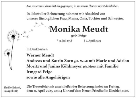 Traueranzeigen Von Monika Meudt Vrm Trauer De