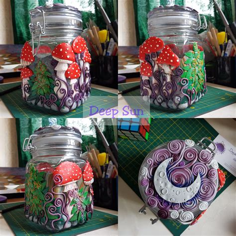 Storage Jar Decorated With Polymer Clay By Me Polymer Clay Mushroom