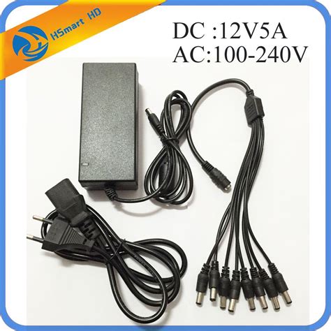 DC 12V 5A Power Supply Adapter 8 Split Power Cable For CCTV Security