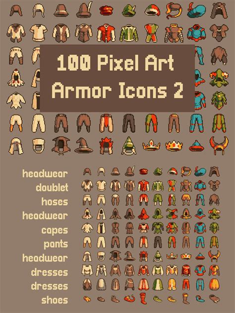 Medieval Clothing Icons Pixel Art Collection