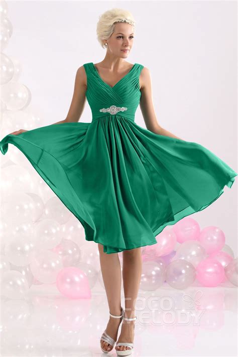 USD 89 A Line Knee Length Chiffon Bridesmaids Dress COZK1302A