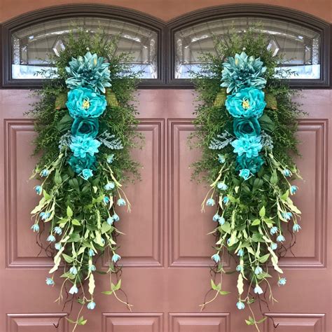 Double Door Swags Teardrop Door Swags Front Door Decor Teal Door Swags Vertical Swags