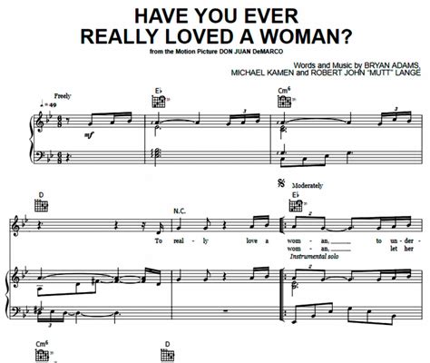 Bryan Adams Have You Ever Really Loved A Woman Free Sheet Music Pdf For Piano The Piano Notes