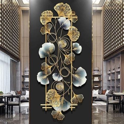 Golden Grey Vertical Metal Wall Art Iron Wall Abstract Floral Art