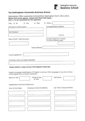 Fillable Online Nottingham Ac Scholarships Application Form