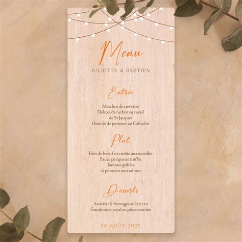 Menu De Mariage Sur Bois Guirlande