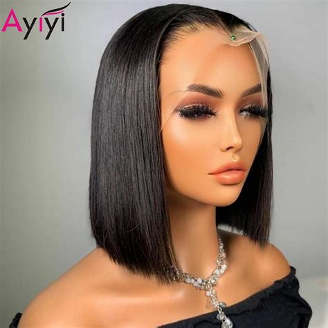 Short Bob Human Hair Wigs Brazilian13x4glueless Straight Lace Front