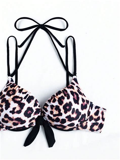 Shein Swim Vcay Womens Random Printed Leopard Print Bikini Set With