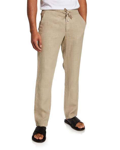 Z Zegna Mens Linen Drawstring Khaki Pants Neiman Marcus