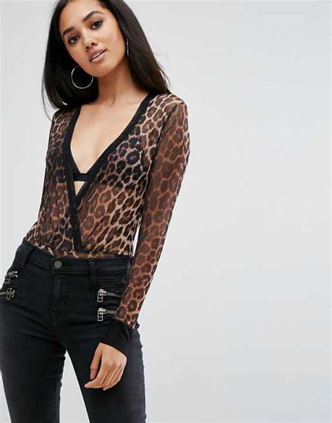 Missguided Leopard Print Mesh Bodysuit Asos