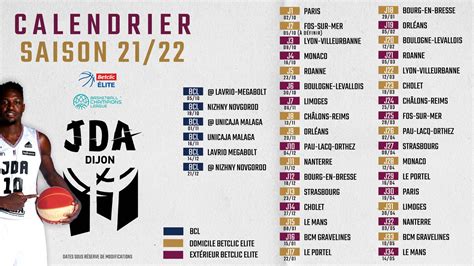 Retrouvez Le Calendrier Complet De La Jda Dijon Pour La Saison 20212022