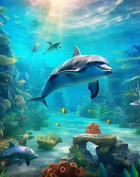 Premium Ai Image Dolphins Under The Sea Wallpapers