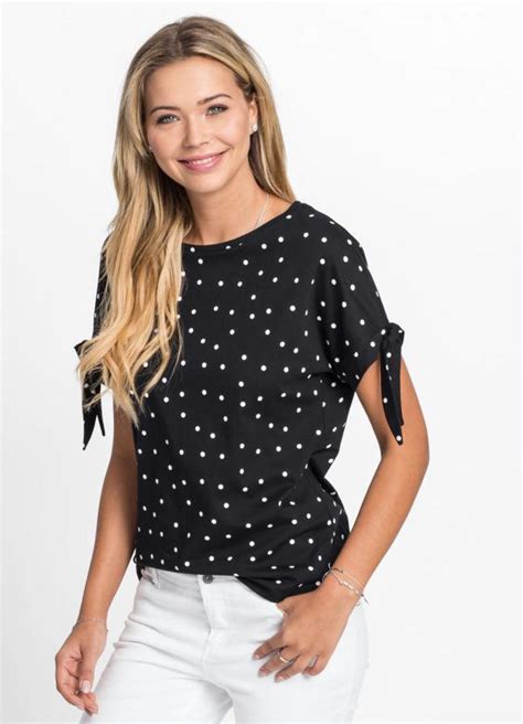 Blusa Amarração nas Mangas Poá Preta bonprix