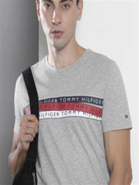 Buy Tommy Hilfiger Men Grey Brand Logo Printed Pure Cotton T Shirt