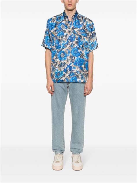 Moschino Floral Print Silk Shirt Blue Farfetch