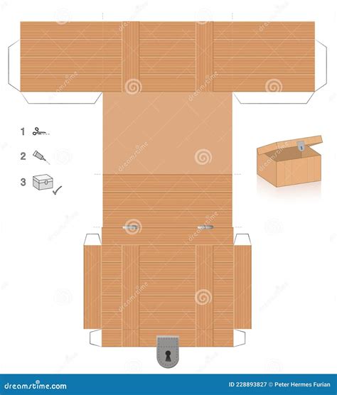 Treasure Chest Rainbow Colored Template Paper Model Sheet Trove Stock