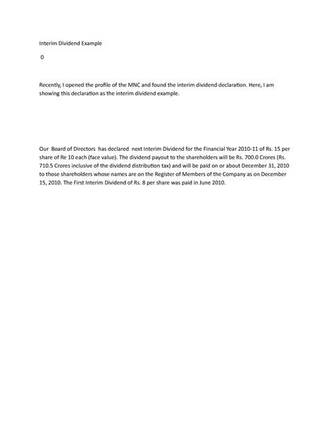 Interim Dividend Assignment Interim Dividend Example 0 Recently I