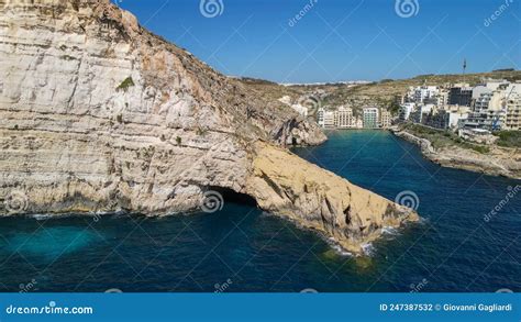 Aerial View Of Beautiful Xlendi Bay From Drone Gozo Stock Photo