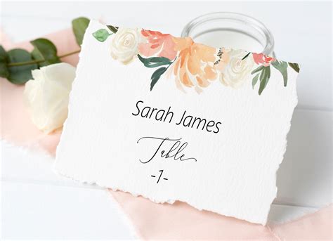 Printable Peach Blush Floral Place Card Template Editable Etsy