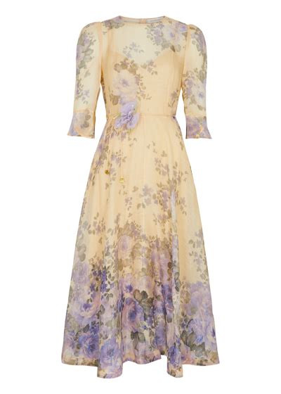 Zimmermann Lyrical Floral Print Linen Blend Midi Dress In Cream Modesens