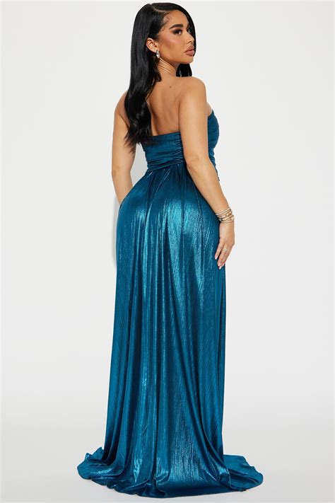 Ariella Metallic Gown - Teal | Fashion Nova