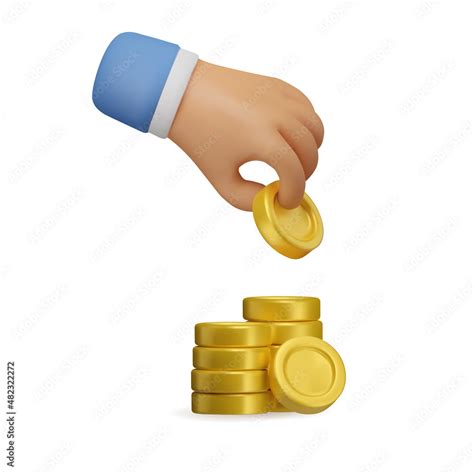 3d Icon hand giving coins. Realistic vector render emoji. Money concept ...