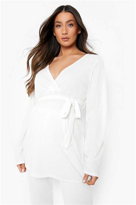 Maternity Super Soft Wrap Rib Lounge Set Boohoo