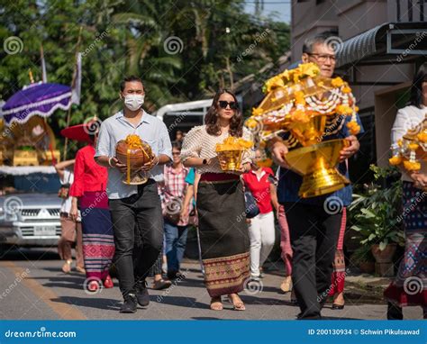 Chiang Mai Thailand October 25 2020 People In The Parade Of Kathina Robe Offering Ceremony