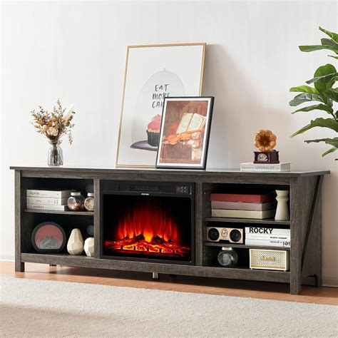 AMERLIFE Fireplace TV Stand, Wood Texture Entertainment Center with 23 ...