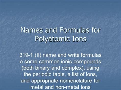 9. Names and Formulas for Polyatomic Ions