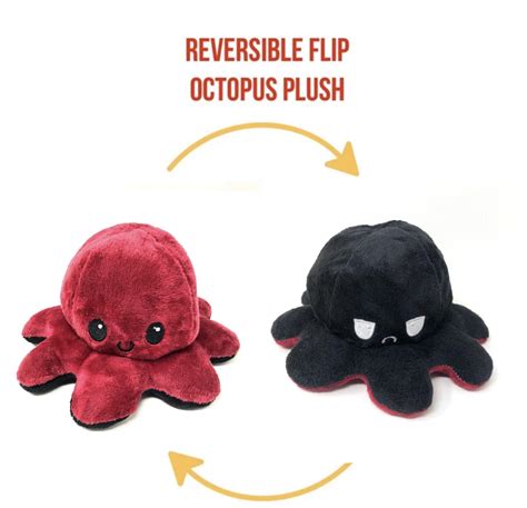 Reversible Plush Octopus Double Sided Flip Octopus Show Your Mood Red