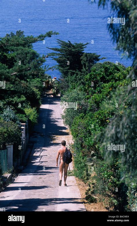 France Var Ile Du Levant The Alley Leading To The Harbour Stock