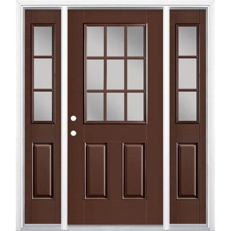 Masonite Half Lite External Grille Right Hand Inswing Chocolate Painted Fiberglass Prehung Entry