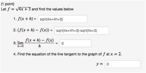 Solved 1 Point Let F 4x 3 And Find The Values Below