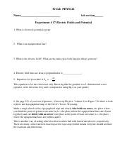 Elec Fields Prelab Pdf Prelab Phys Name Lab Section Experiment