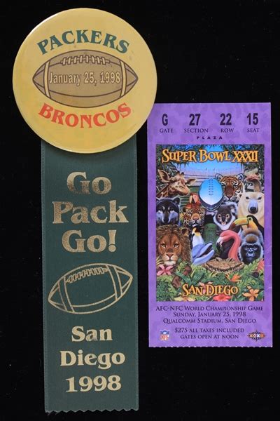 Lot Detail Denver Broncos Green Bay Packers Super Bowl Xxxii