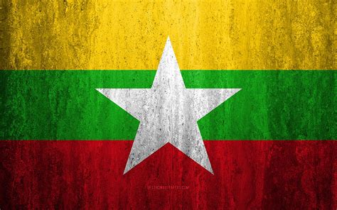 Flag Of Myanmar Stone Background Grunge Flag Asia Myanmar Flag