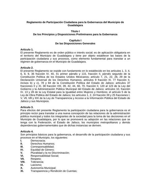 Pdf Reglamento De Participaci N Ciudadana Para La Reglamento De