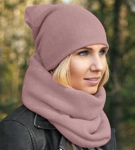 Komplet Zimowy Czapka I Komin Damski Smerfetka R Owy Nude Benita R Nude