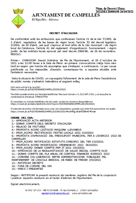 CONVOCATÒRIA PLE ORDINARI 29 10 2021 Web oficial de l Ajuntament de