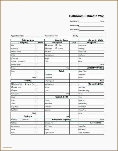 √ Free Printable Bathroom Remodel Checklist Template | Checklist Templates